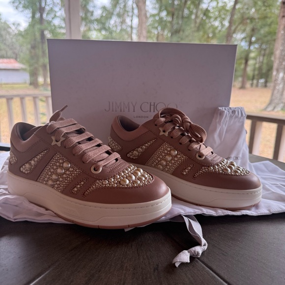 Jimmy Choo NWT X Ballet Pink Pearl Sneaker MSRP $695 - Picture 3 of 9
